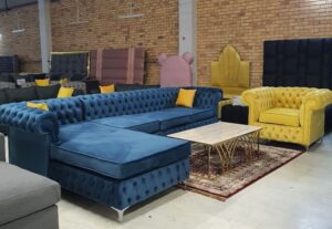 Charcoal Grey L-Shaped Chesterfield Sofaset