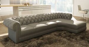 Charcoal Grey L-Shaped Chesterfield Sofaset