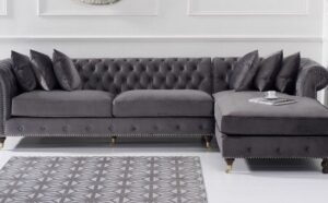 Charcoal Grey L-Shaped Chesterfield Sofaset