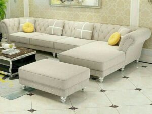 Charcoal Grey L-Shaped Chesterfield Sofaset