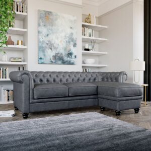 4-Seater Light Grey L-Shaped Chesterfield Sofaset