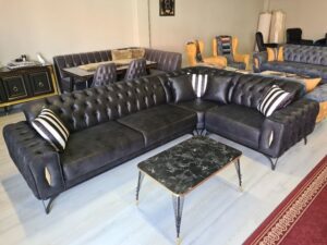 5-Seater Patterned L-Shaped Chesterfield Sofaset
