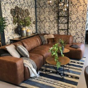 Tan Microsuede L-Shaped Chesterfield Sofaset