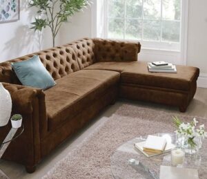 Tan Microsuede L-Shaped Chesterfield Sofaset