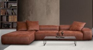 Tan Microsuede L-Shaped Chesterfield Sofaset