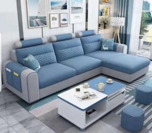 3-Seater Scandinavian L-Shaped Sofa with Wooden Accents