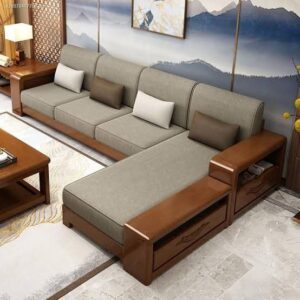 5 Seater Wooden Frame L-Shaped Sofaset
