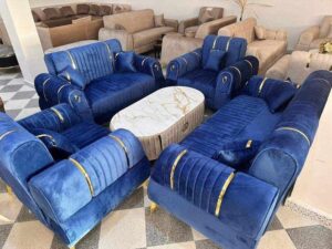 6-Seater Mid-Century Fabric Corner Sofaset