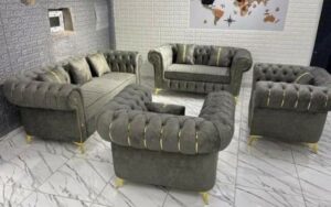 7-Seater Velvet Upholstered Chesterfield Sofa Set