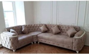5-Seater L-Shaped Velvet Chesterfield Sectional Sofa