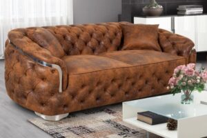 6-Seater Distressed Leather Chesterfield Sofa