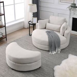 2-Seater Plush Chaise Loveseat with Ottoman