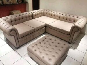 5-Seater L-Shaped Velvet Chesterfield Sectional Sofa