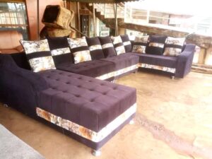 7-Seater Linen Upholstered Chesterfield U-Shaped Sofa Set