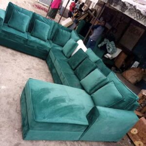 7-Seater Linen Upholstered Chesterfield U-Shaped Sofa Set