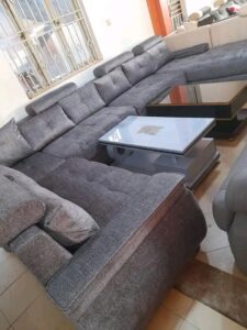 7-Seater Linen Upholstered Chesterfield U-Shaped Sofa Set