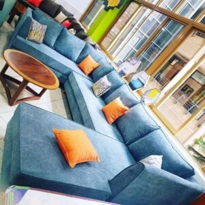 7-Seater Linen Upholstered Chesterfield U-Shaped Sofa Set