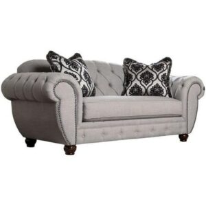Linen Upholstered Loveseat with Rolled Back