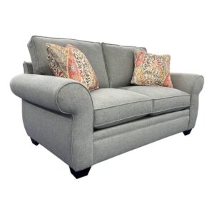 Linen Upholstered Loveseat with Rolled Back