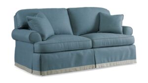 Linen Upholstered Loveseat with Rolled Back