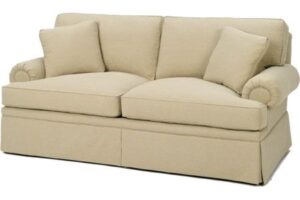 Linen Upholstered Loveseat with Rolled Back