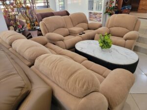 7-Seater Fiber and Leather Combination Sofa Set
