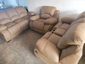 7-Seater Fiber and Leather Combination Sofa Set