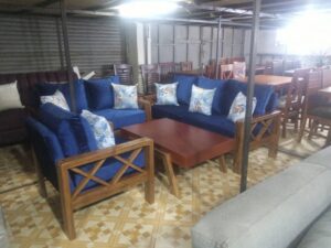 6-Seater Fiber and Wood Sofa Set