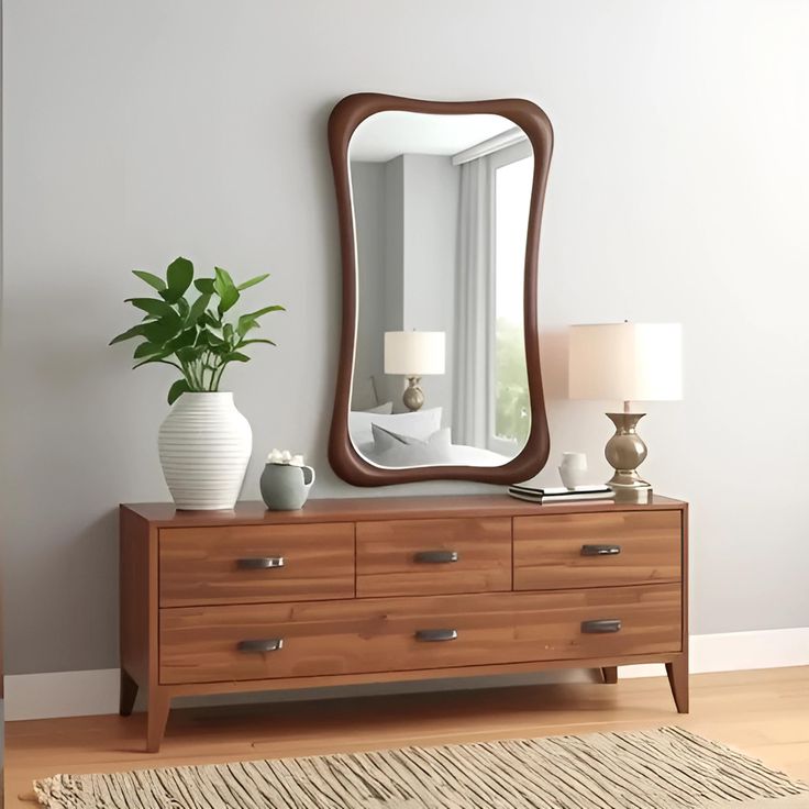 Rustic & Natural Style Dressing Mirrors Dressing Mirror with Chest Drawer