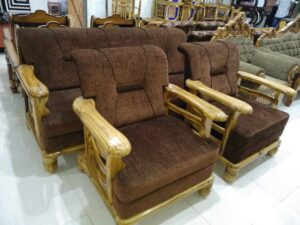 7-Seater Rustic Pine Wood Sofa Set