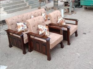 7-Seater Rustic Pine Wood Sofa Set