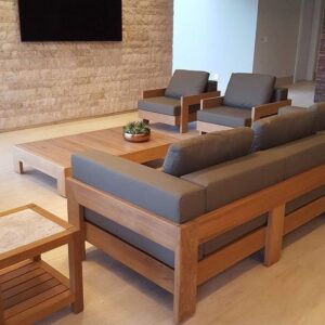 5-Seater Sleek Walnut Sofa Set