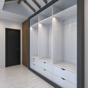 Contemporary White Gloss Wall Walk-In Wardrobe