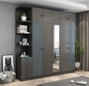 Floating Wall-Mounted Wardrobe with Open Shelves