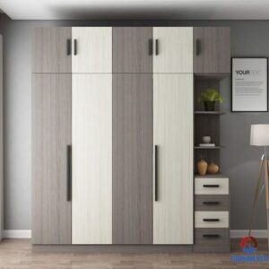 Floating Wall-Mounted Wardrobe with Open Shelves