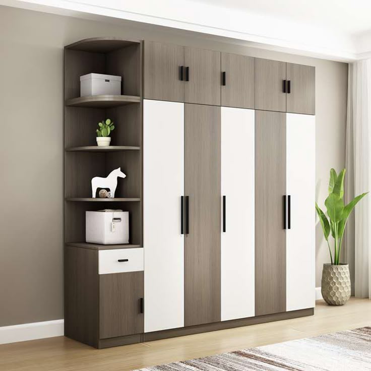 Floating Wall-Mounted Wardrobe with Open Shelves