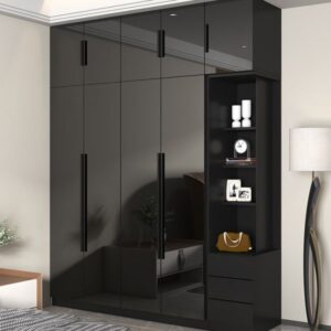 High-Gloss Black Wall-Mounted Wardrobe