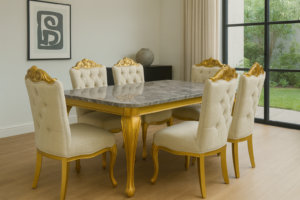 Wooden Vintage 8 Seater Dining Table with golden finish