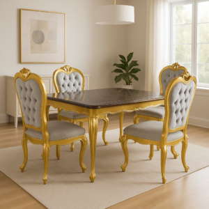 Wooden Vintage 8 Seater Dining Table with golden finish