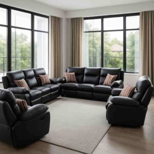 8 Seater Black Leather Giant Sofaset
