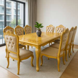 Wooden Vintage 8 Seater Dining Table with golden finish