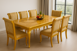Wooden Vintage 8 Seater Dining Table with golden finish