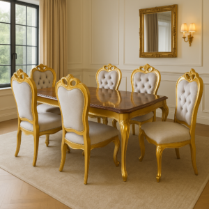 Wooden Vintage 8 Seater Dining Table with golden finish