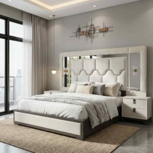 6x6 Leather Upholstered bed with lighting