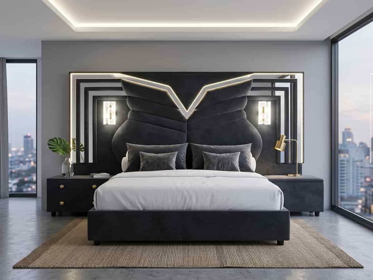 6x6 Leather Upholstered bed with lighting 6x6 Leather Upholstered bed with lighting
