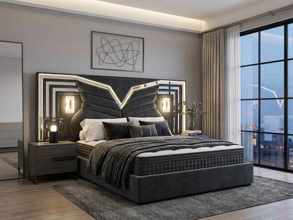 6x6 Leather Upholstered bed with lighting 6x6 Leather Upholstered bed with lighting
