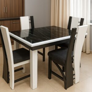 Modern 4 Seater White and Black Dining Table