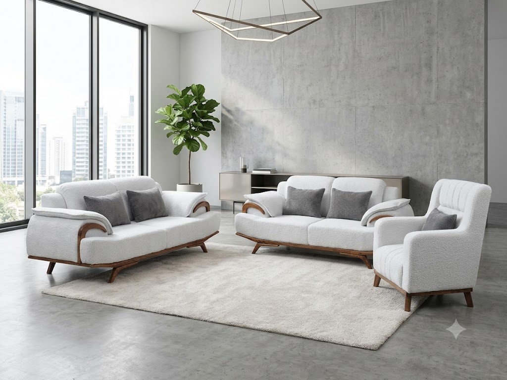 Modern Giant fabric Sofaset 7 seater with wooden trim Modern Giant fabric Sofaset 7 seater with wooden trim