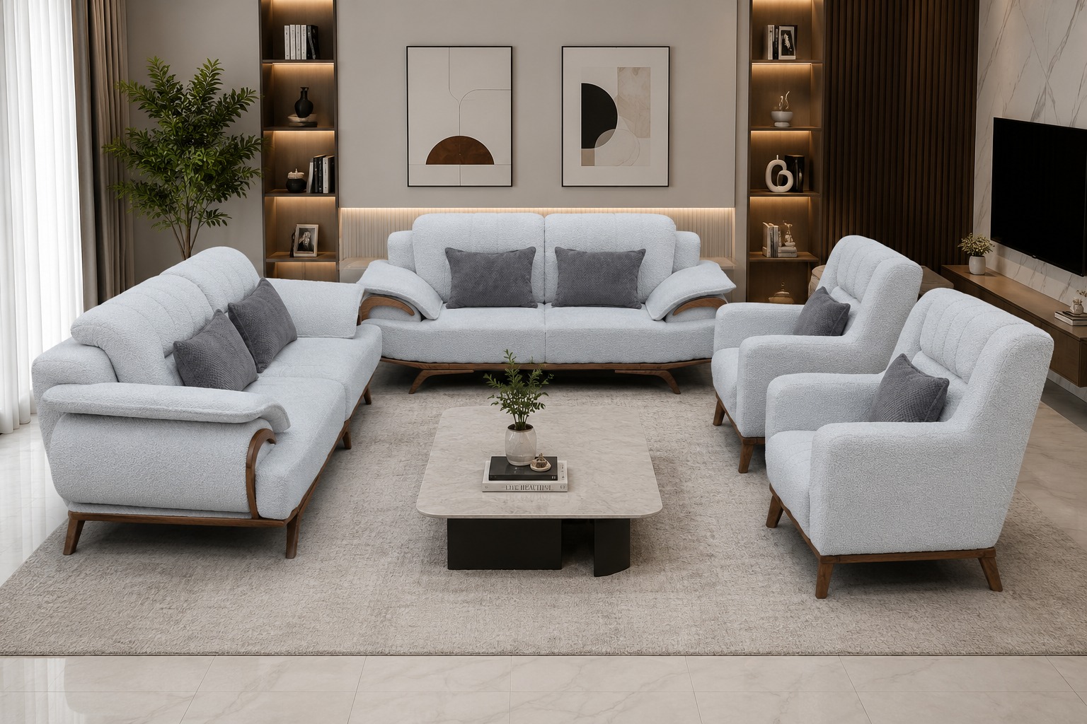 Modern Giant fabric Sofaset 7 seater with wooden trim Modern Giant fabric Sofaset 7 seater with wooden trim