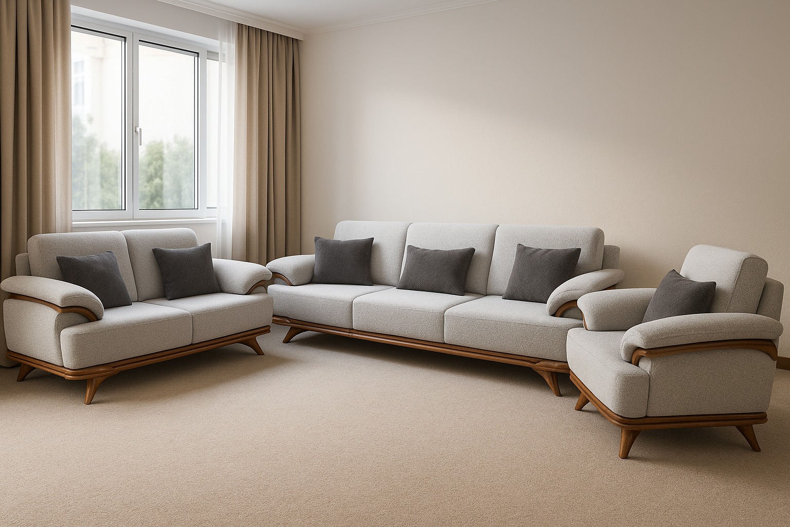 Modern Giant fabric Sofaset 7 seater with wooden trim Modern Giant fabric Sofaset 7 seater with wooden trim